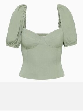 Wilfred Novella Short Sleeve Sage Green Puff Sleeve Top Size Medium